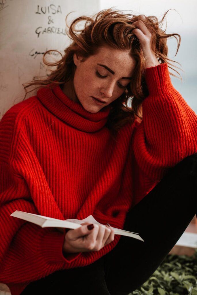 woman reading books